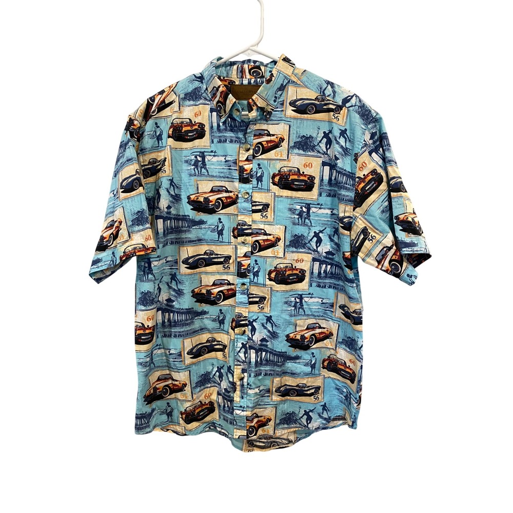 Clearwater Outfitters Mens L‎ Button Up Shirt Short Sleeve Blue Classic Corvette